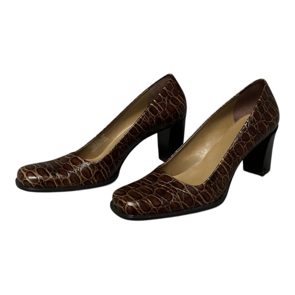 Vintage 90s/Y2K Franco Sarto Square Toe Snake Skin Leather Block Heels Women’s 9 - Picture 3 of 12